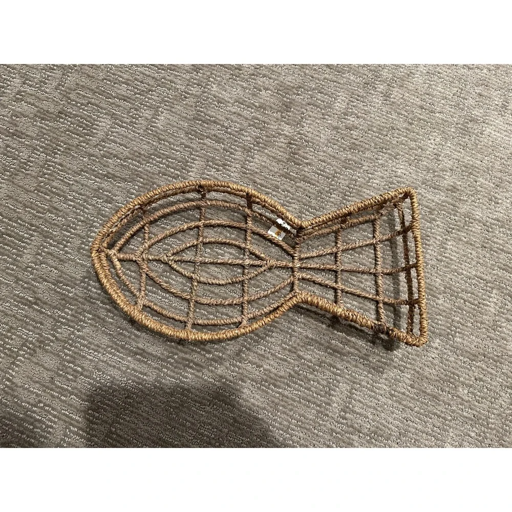 Woven Fish Shaped Basket Tray Natural Fiber Coastal Nautical Decor Brown
